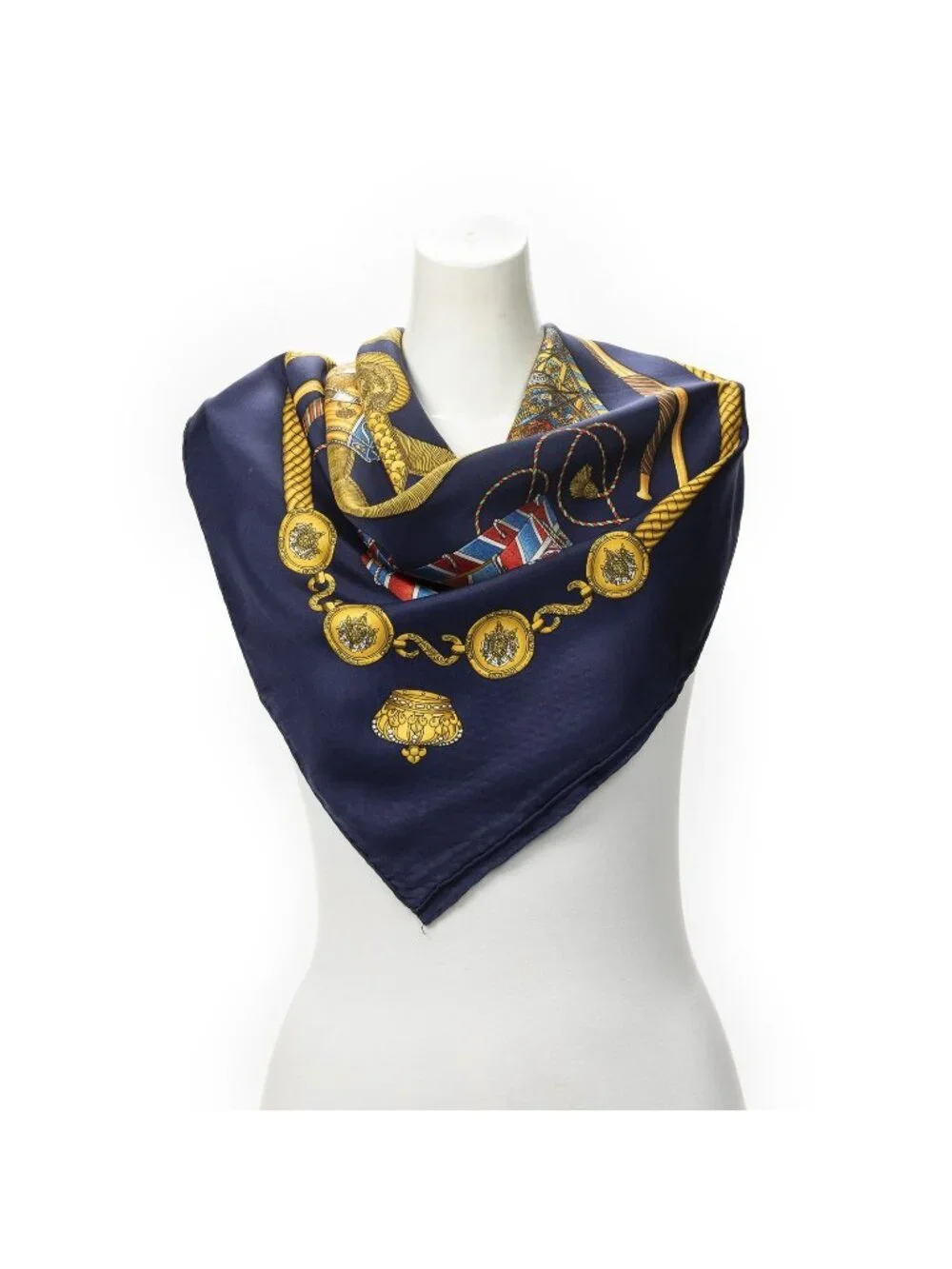 Hermes Scarf Navy Gold Silk